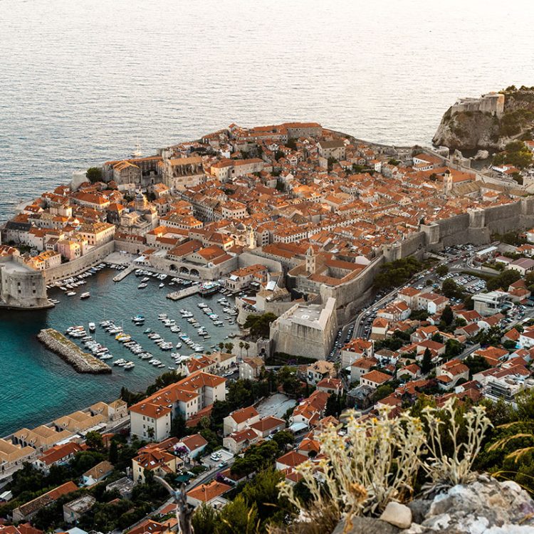 Aerial shot of beautiful buildings on the coast in Dubrovnik. An aerial shot of beautiful buildings on the coast in Dubrovnik.