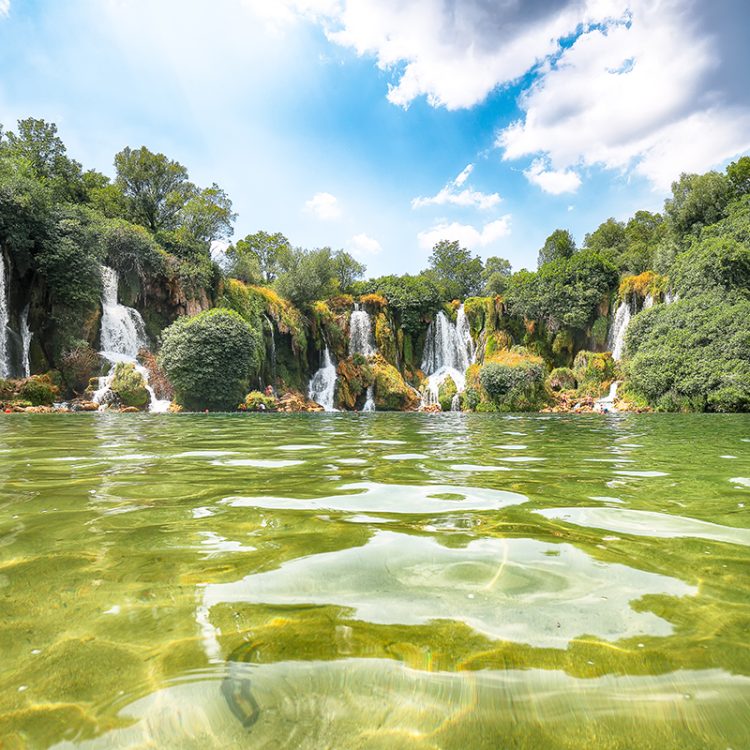 Kravice waterfalls in the National Park of Bosnia and Herzegovin Kravice waterfalls in the National Park of Bosnia and Herzegovina. Location: Kravice Falls, Studenci, West Herzegovina Canton, Federation of Bosnia and Herzegovina